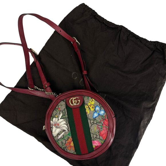 Gucci Red Ophidia Supreme GG Canvas Floral Round Chain Strap Mini Backpack - Picture 10 of 13